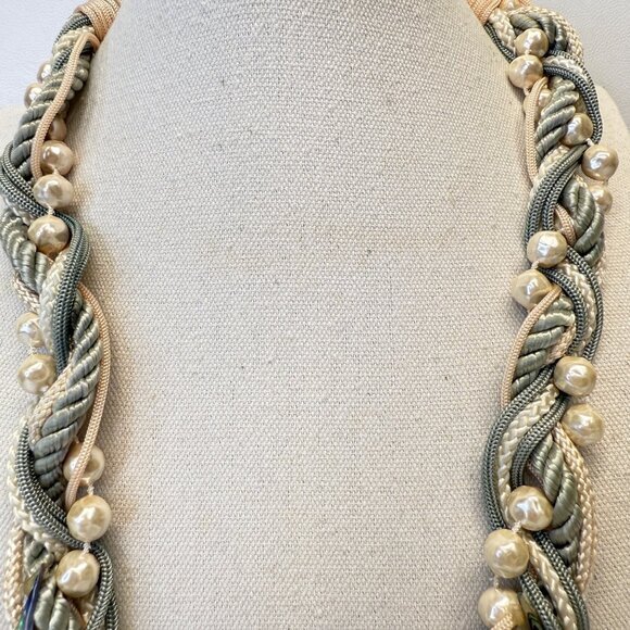 Abalone & Pearl‎ Corded Statement Necklace Natural Coastal Handmade Art to Wear - Picture 9 of 16